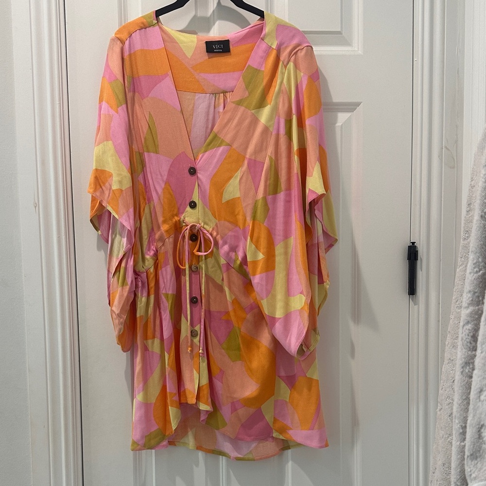 Vici Pink and Orange Geometric mini dress